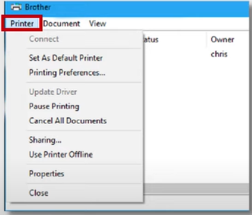 Tap on the Printer menu on the prompted window