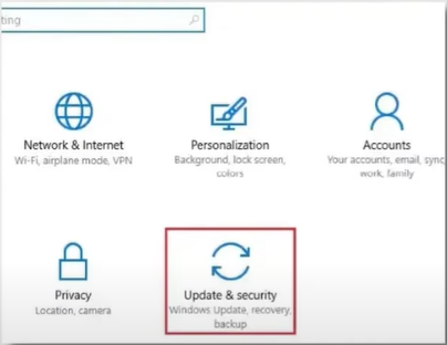 tap on the Update and Security option