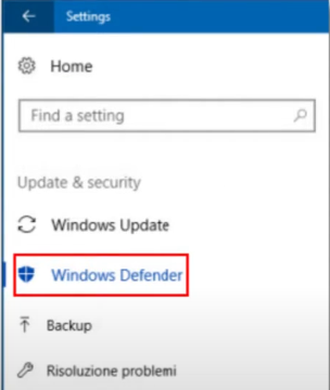 open the Windows Defender