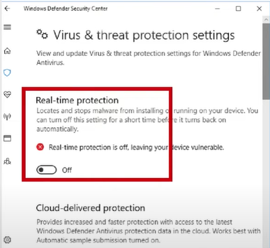 Turn off the Real-time protection